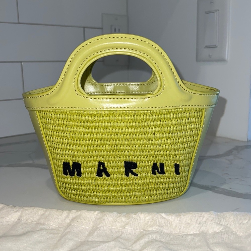 Marni Tropicalia raffia and leather mini basket bag